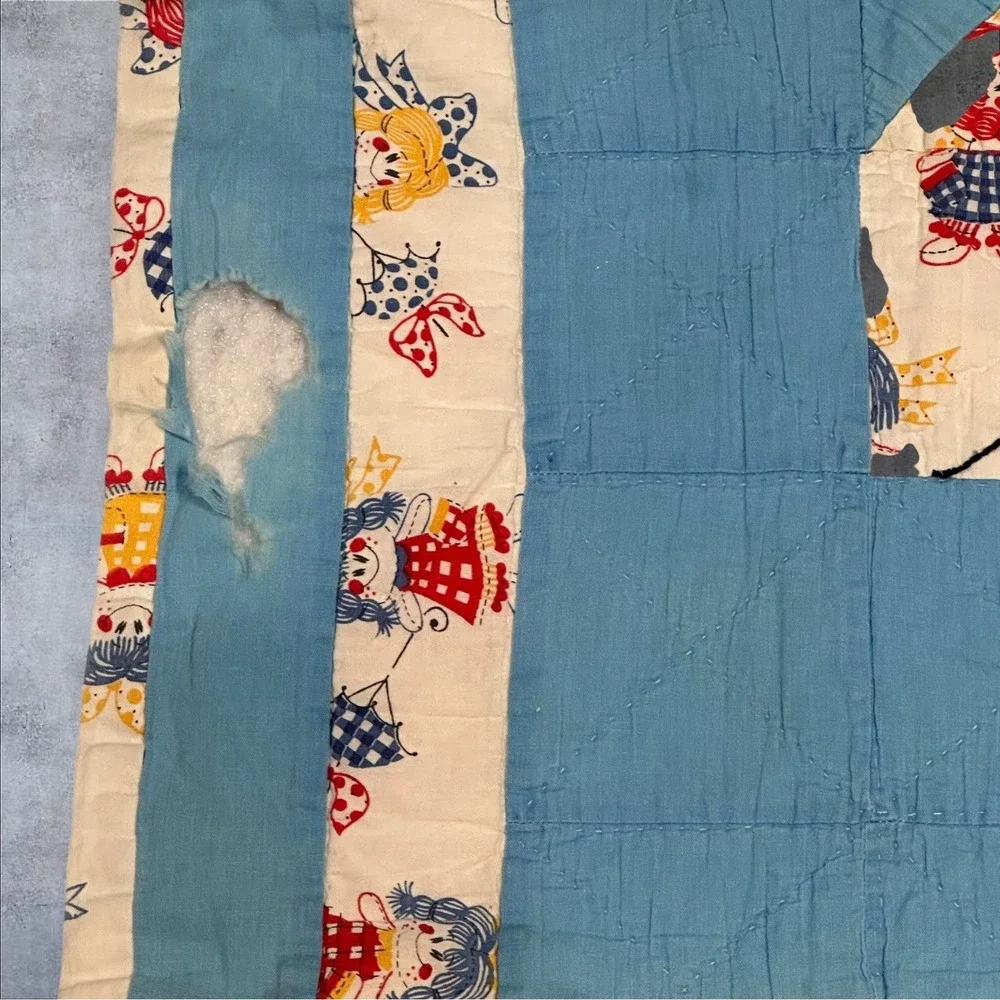 Vtg‎ Hand Stitched Quilt Rocking Horse Pattern Baby Crib 38X35 Wall Hanging READ